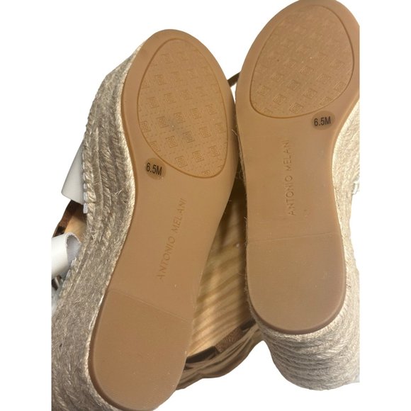 Antonio‎ Melani White Sandals Size 6.5M Leather Wedge Espadrille
